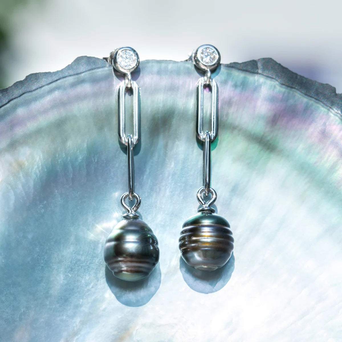 9-10mm Natural Tahitian Baroque Black Pearl Earrings