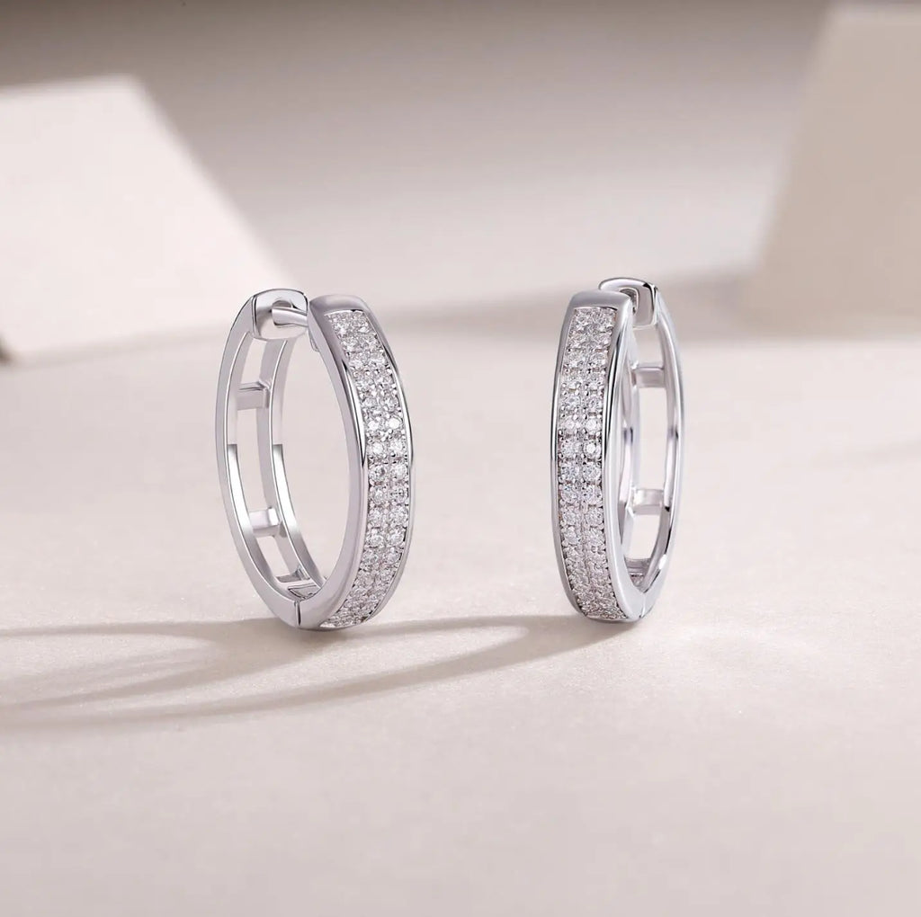 1mm Full Moissanite Hoop Earrings for Women Sparkling Lab Diamond Earring Pure 925 Silver 18K Gold Plated Jewelry