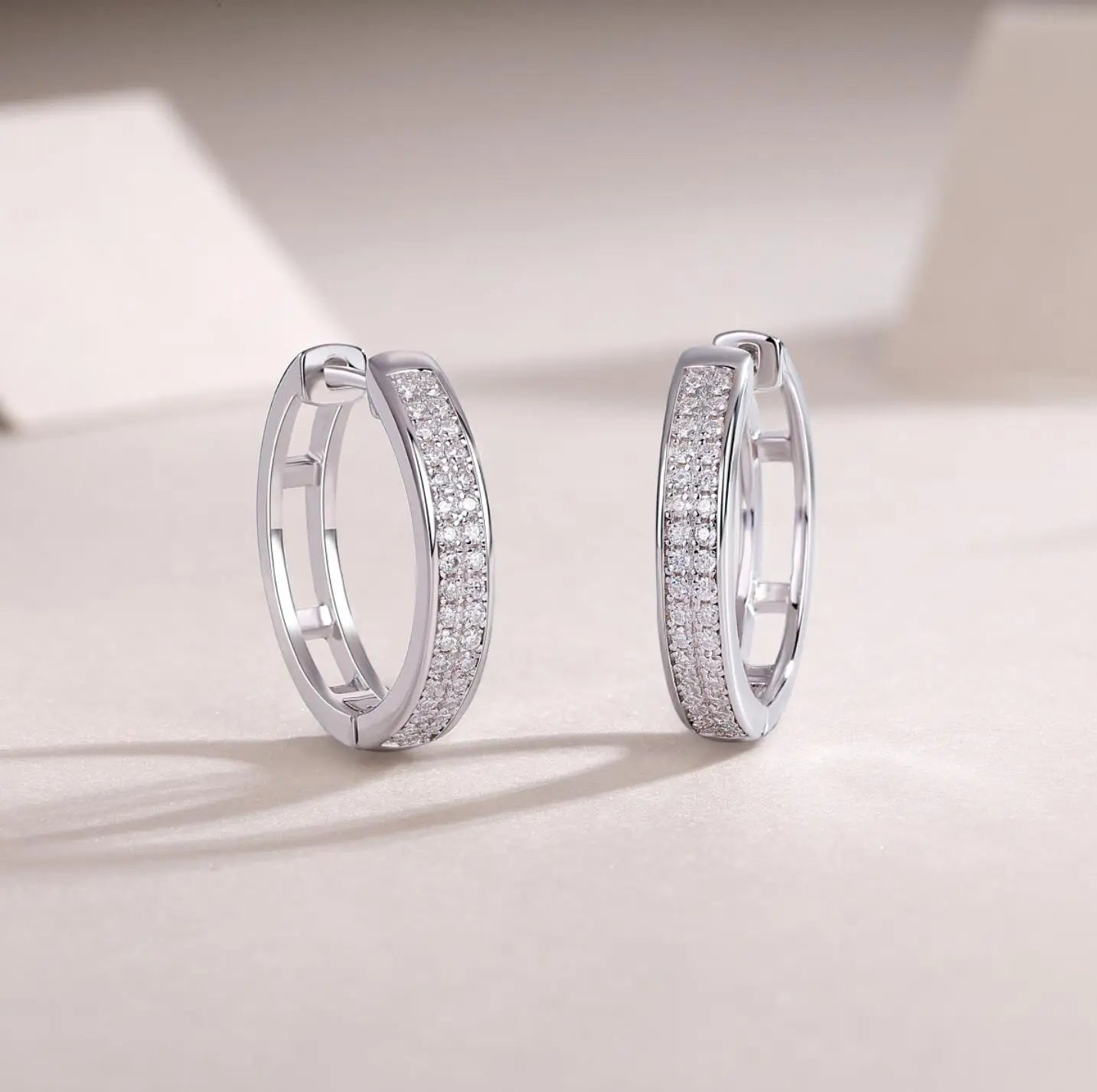 1mm Full Moissanite Hoop Earrings for Women Sparkling Lab Diamond Earring Pure 925 Silver 18K Gold Plated Jewelry