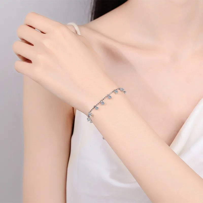 Moissanite Tassel Bracelet for Women Full Diamond Tennis Bracelet 100% S925 Sterling Silver Chain GRA 1.3/3.9cttw D Color