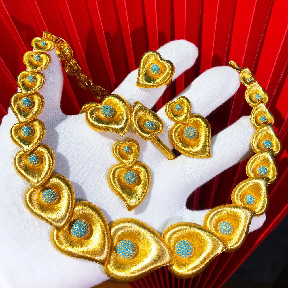 Luxury 4pcs Heart love Jewelry Sets Necklace Earring Bangle Ring Set For Women Wedding Jewelry Trendy HOT New