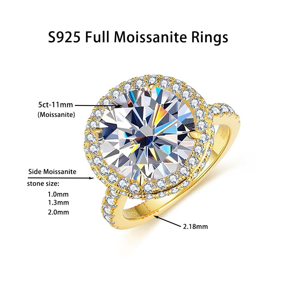 5ct D Color Big Moissanite Rings For Women Wedding Bridal S925 Sterling Silver Couples Ring Plated 18k