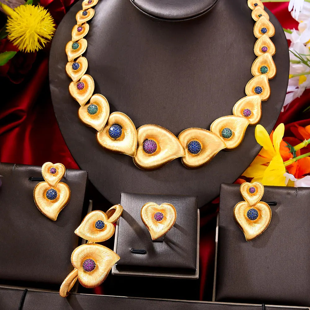 Luxury 4pcs Heart love Jewelry Sets Necklace Earring Bangle Ring Set For Women Wedding Jewelry Trendy HOT New
