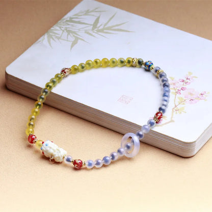 Glass Sugar Heart Agate Double Loop Bracelet