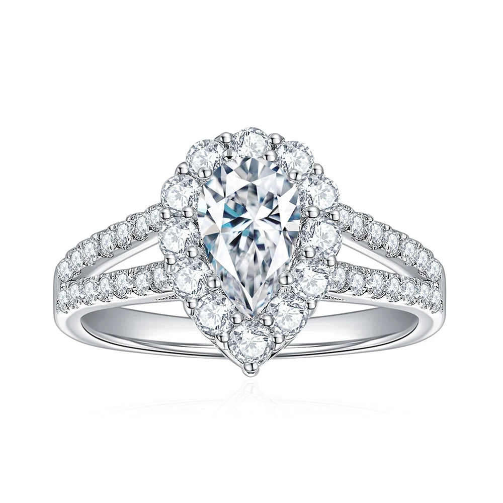 1ct Pear Cut D Color Moissanite Rings for Women Man Anniversary Gift S925 Sterling Silver Plated 18K