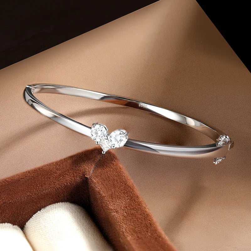 Moissanite Bangles Elegant Women Diamond Solid s925 Silver 17-18cm Wrist