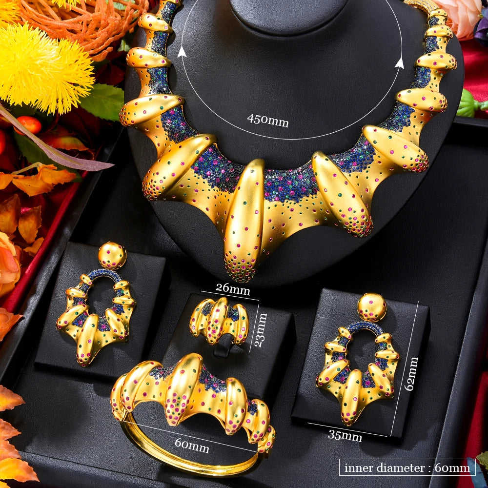 DUBAI 4pcs Bridal Necklace Earring Bangle Bridal Jewelry Sets