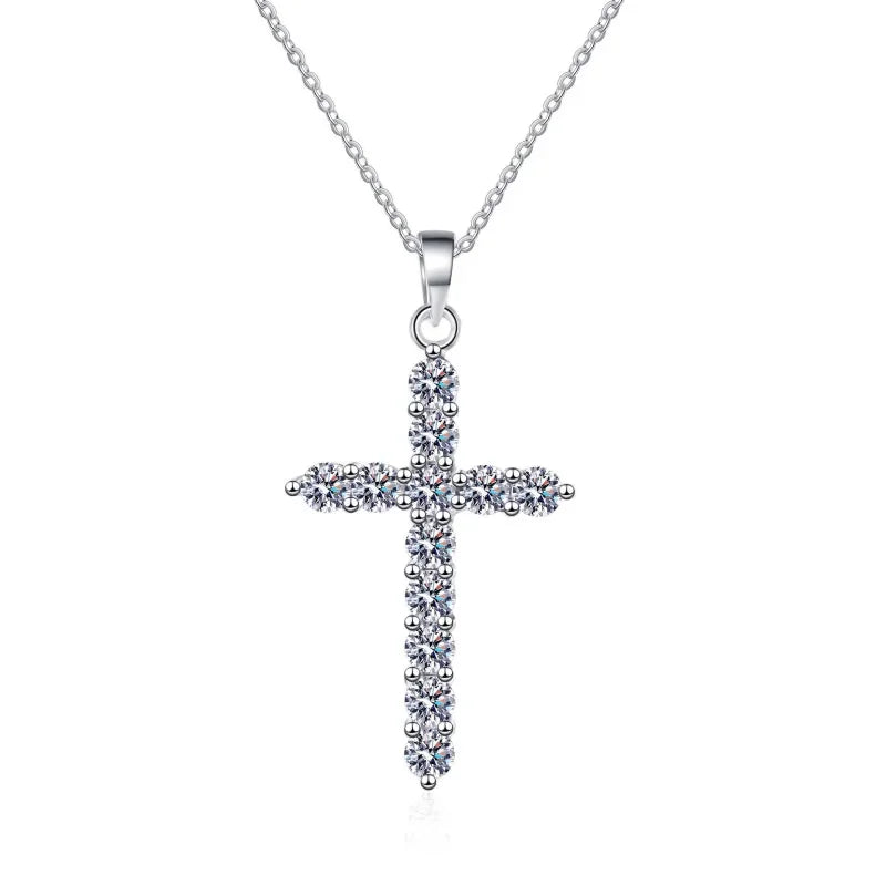 Luxury Daughter 18K White Gold Cross Necklaces for Women Valentine's Day Fine Jewelry With Moissanite Diamond Girl Birthday Gift