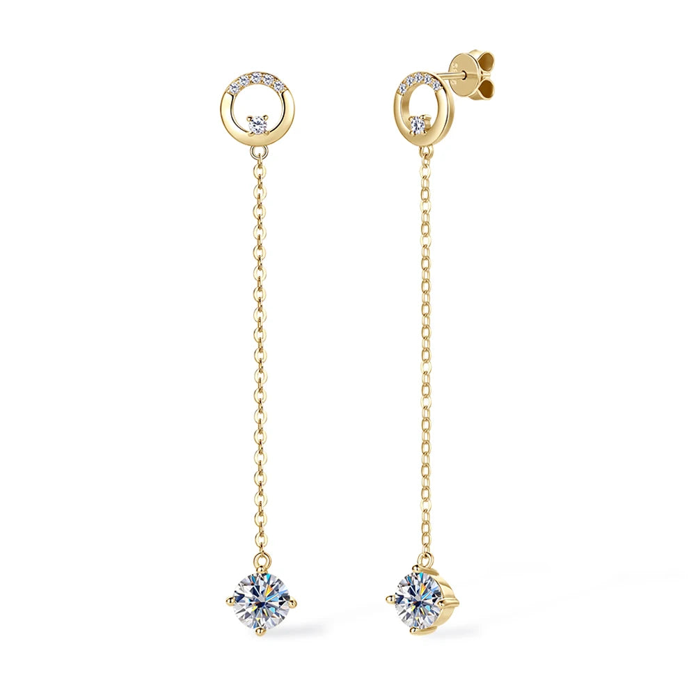 1CT Moissanite Dangle Earrings for Women S925 Sterling Silver Plated 18k Gold Long Tassel Drop Earring Wedding Jewelry