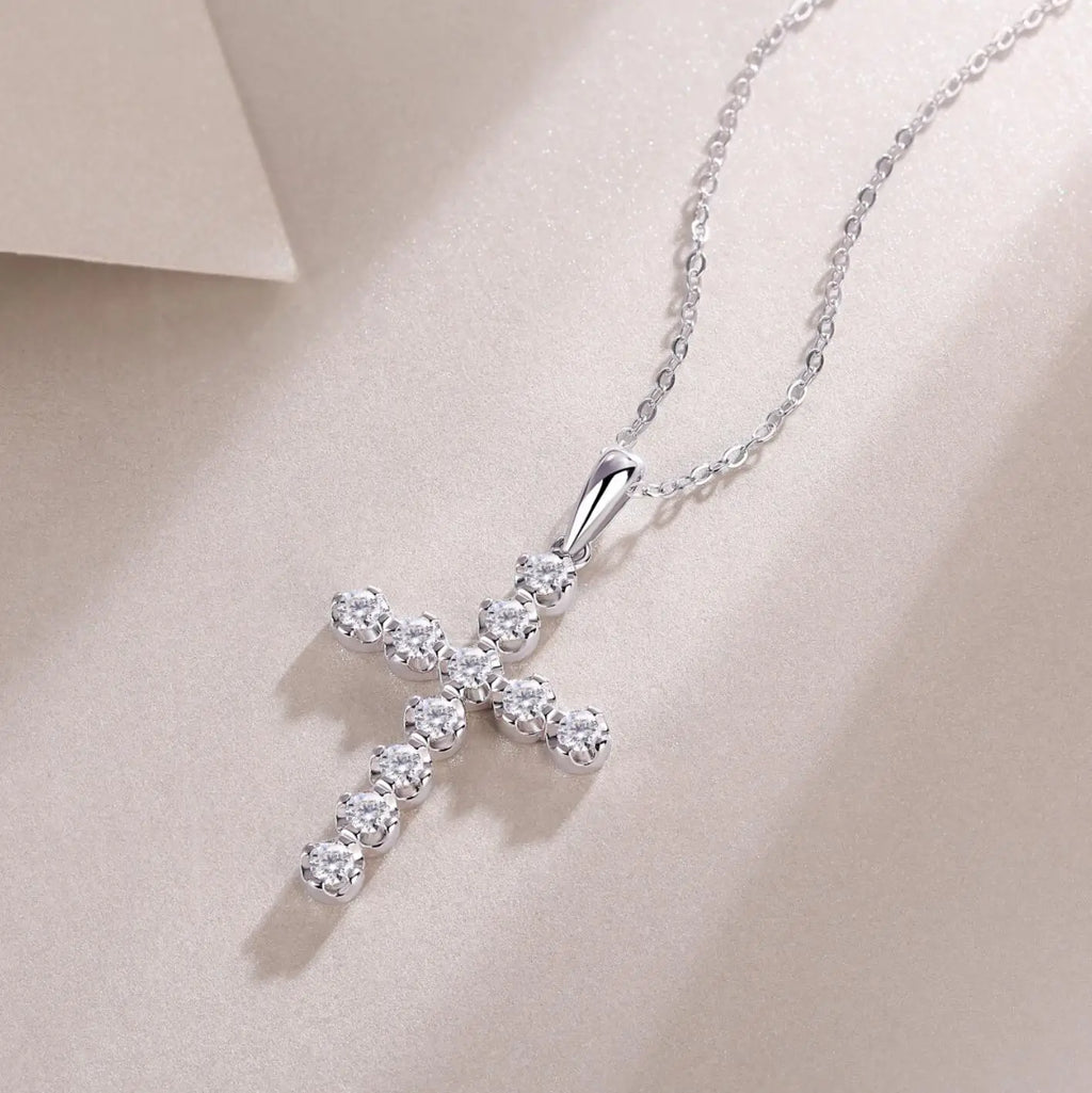 Moissanite Cross Pendant Necklace for Women Original s925 Sliver 2.5mm Collar Neckalces 2024 Trend Goth Party Wedding Jewelry