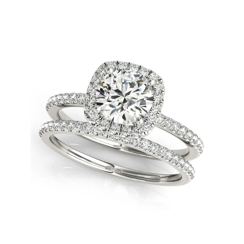 Halo Ring Sets 925 Solid Sterling Silver Round 1 Carat Moissanite Engagement Wedding Ring