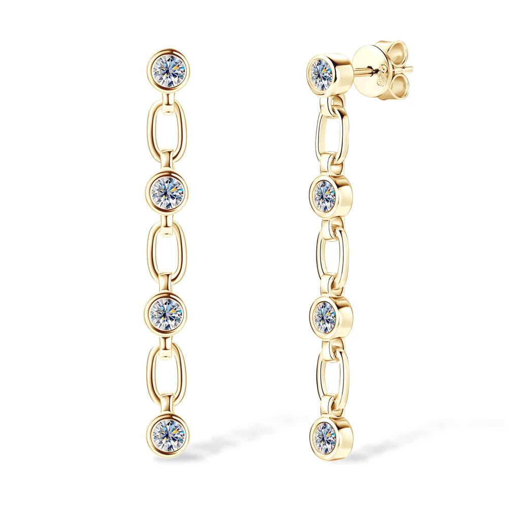 3mm Moissanite Dangle Earring For Women 925 Sterling Silver Long Drop Earrings 14K Gold Plated Hypoallergenic Jewelry