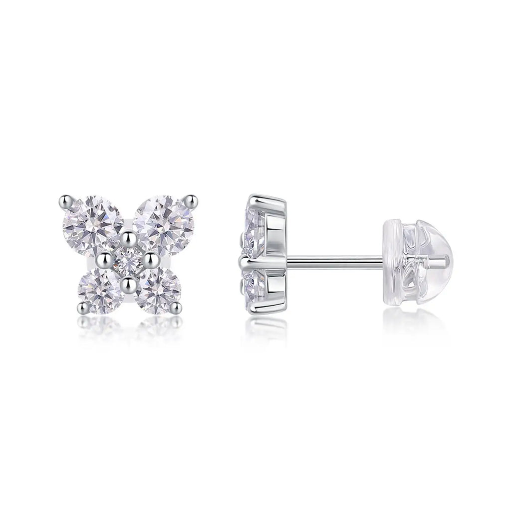 Clover Moissanite Stud Earrings for Women 925 Sterling Silver Female Luxury Flower Earrings Plated 18k White Gold Fine Jewelry