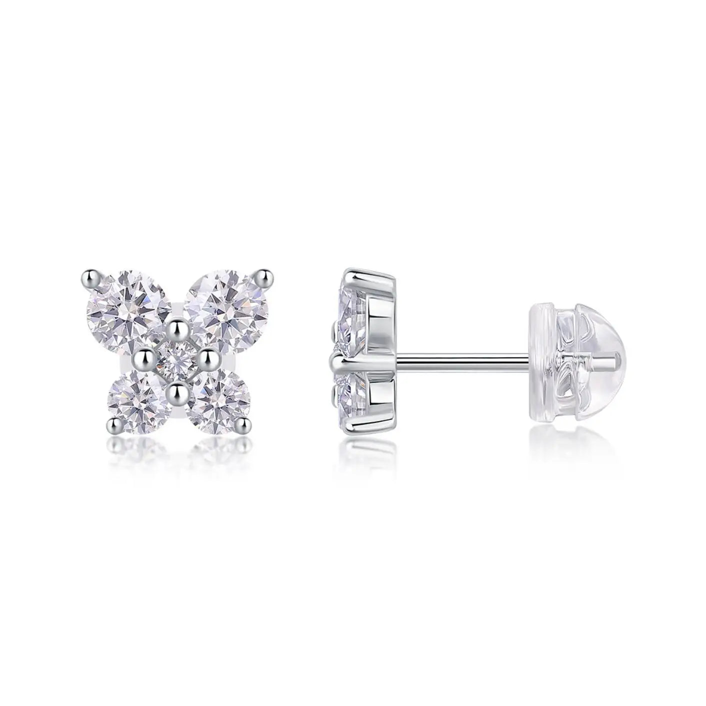Clover Moissanite Stud Earrings for Women 925 Sterling Silver Female Luxury Flower Earrings Plated 18k White Gold Fine Jewelry