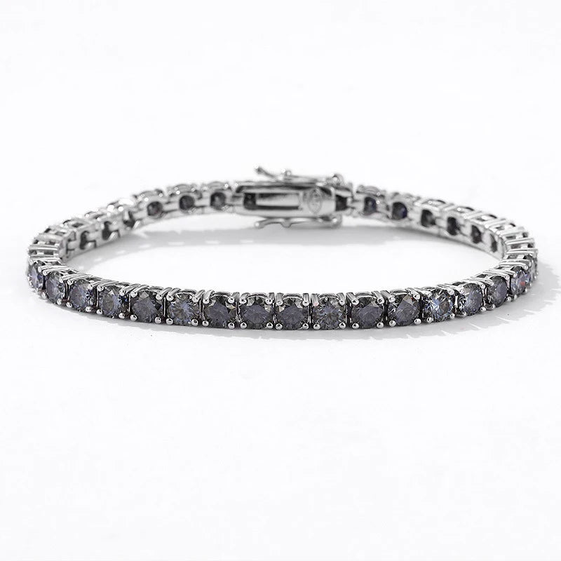 Full Grey Moissanite Tennis Bracelet s925 Sterling Silver with White Gold Plated Chain Party Bracelets for Women Man