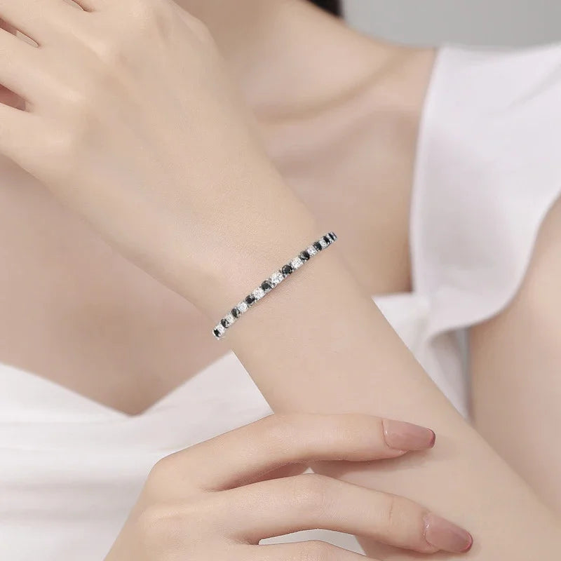 Black and White All Moissanite Tennis Bracelets for Women Man s925 Sterling Silver Plated White Gold Hip Hop Bracelet
