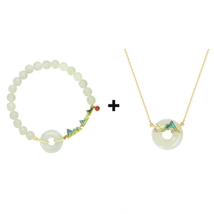 Sterling Silver Hotan Jade Bracelets and Necklaces 2 Piece/Set