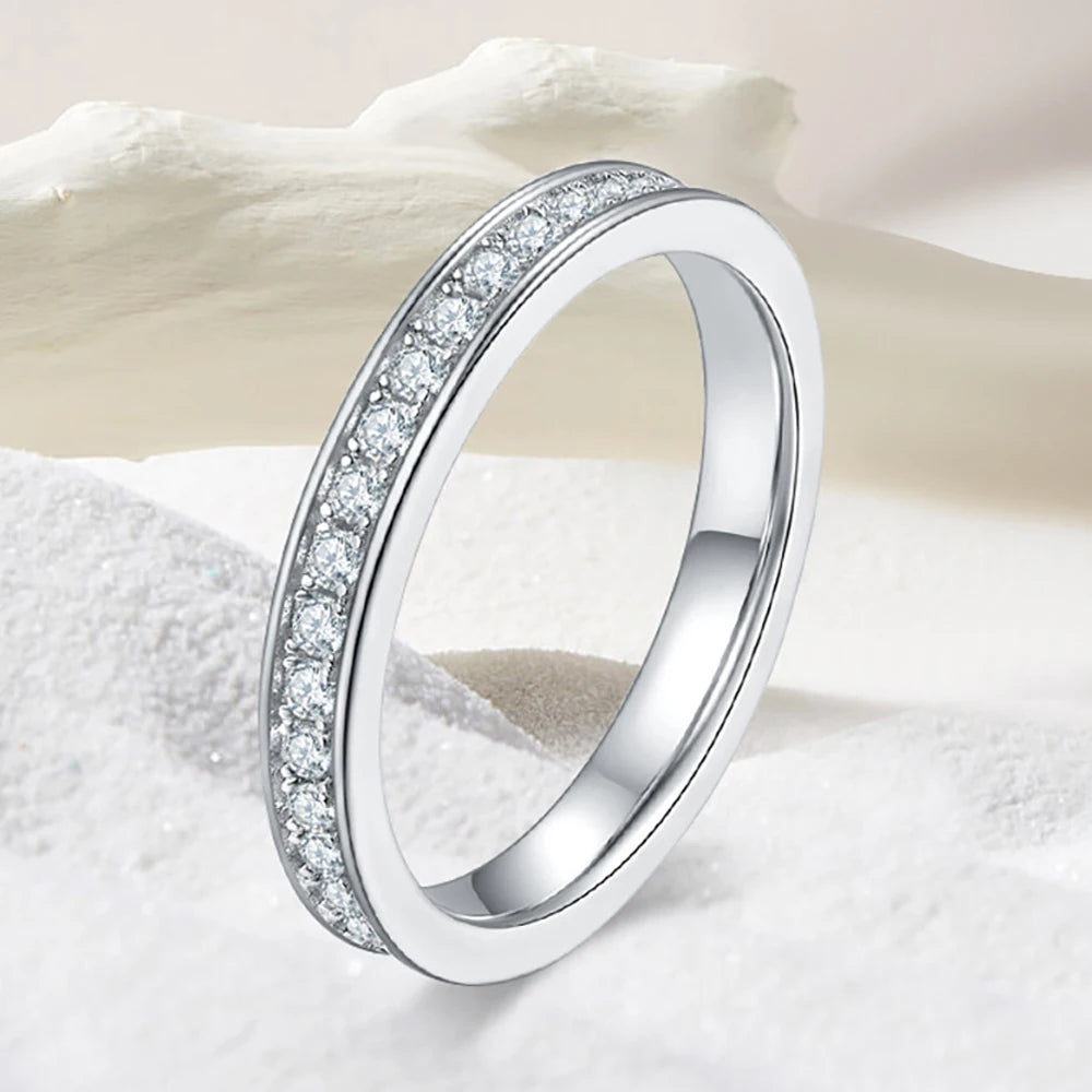 Moissanite Row Rings For Women Wedding Bridal 100% S925 Sterling Silver Plated 18K 1.5mm D Color