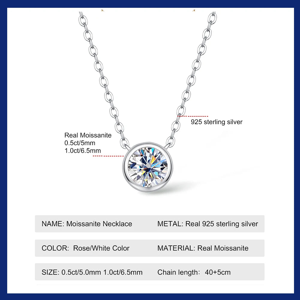Rose Gold 1CT Moissanite Pendant Necklace For Women D Color Lab Created Diamond Choker Chain Original 925 Silver Jewelry Gift