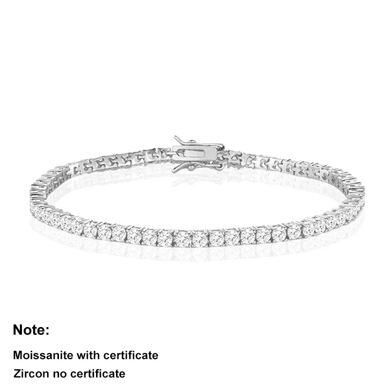 Moissanite Tennis Bracelet 3/4/5mm S925 Sterling Silver with 18k Gold Plated Bracelets for Women Man with Certification