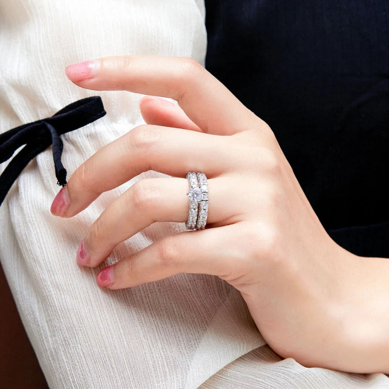 Moissanite S925 Sterling Silver Ring Women Set 0.8 Carat D Color Engagement Fine Jewelry