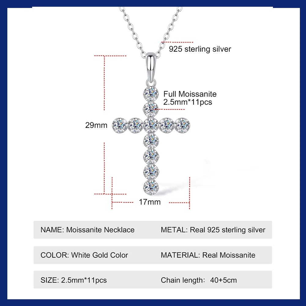 Moissanite Cross Pendant Necklace for Women Original s925 Sliver 2.5mm Collar Neckalces 2024 Trend Goth Party Wedding Jewelry