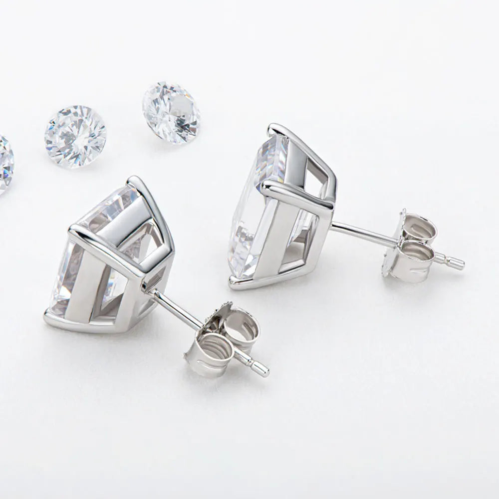 D VVS1 Emerald Cut Moissanite Studs | S925 Silver 0.5-2ctw