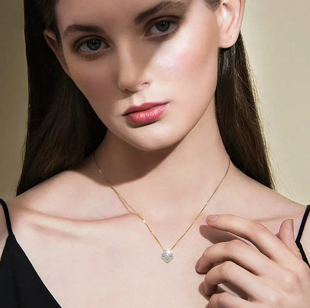 Certified Moissanite Pendant Necklace 3mm for Women Classic Clover Flower Neck Chain 100% Pure 925 Silver Chain Charm
