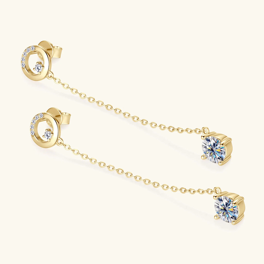 1CT Moissanite Dangle Earrings for Women S925 Sterling Silver Plated 18k Gold Long Tassel Drop Earring Wedding Jewelry