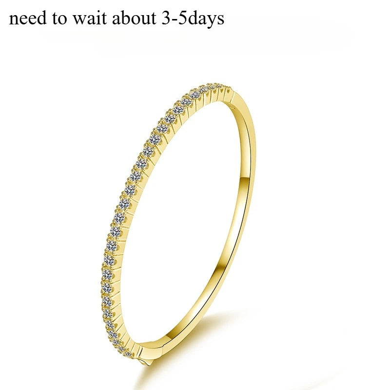 All Moissanite Bangles for Women Luxury Sparkling Bracelets Wedding Birthday Gift 925 Sterling Silver Plated 18K 2.5mm