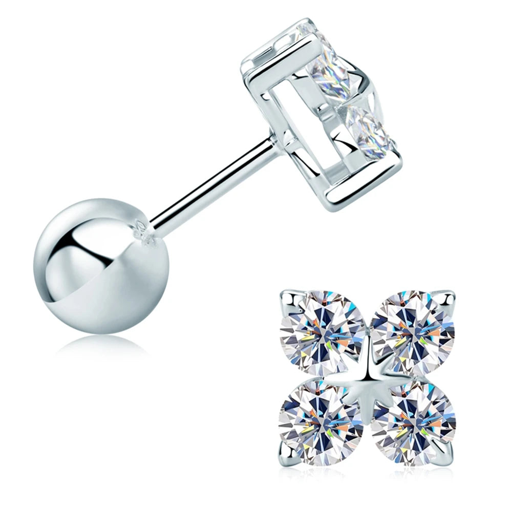 925 Silver Earrings Moissanite Four Leaf Clover Drop Earring