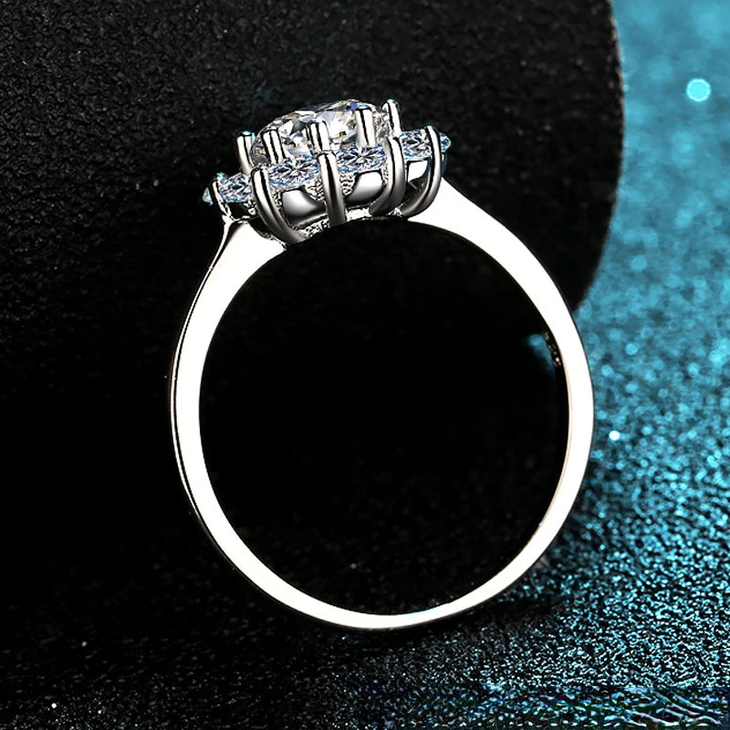 Moissanite 925 Sterling Silver Ring Round 1 Carat Women Engagement Wedding Bands Jewelry Free Shipping