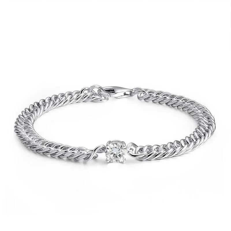 Moissanite Silver Bracelet for Women Men Classic Sparkling Hip Hop Bangles 925 Sterling Silver 1CT D Color