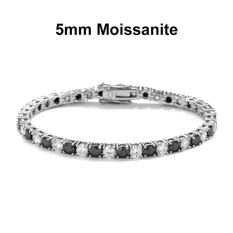 Black and White All Moissanite Tennis Bracelets for Women Man s925 Sterling Silver Plated White Gold Hip Hop Bracelet