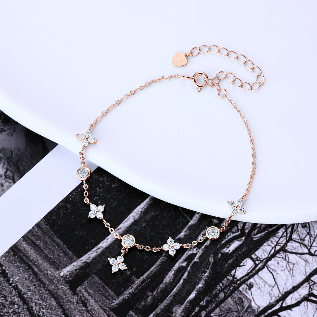 Moissanite Bracelets for Women GRA Certified s925 Sterling Sliver Dainty Clover Bracelets Adjustable Chain 3mm D Color