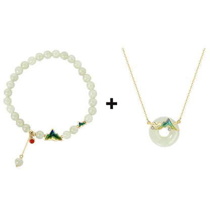 Sterling Silver Hotan Jade Bracelets and Necklaces 2 Piece/Set