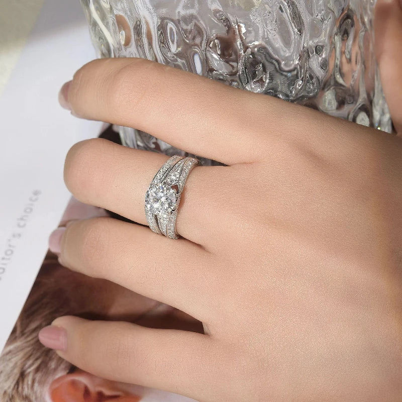 All Moissanite 1.5 Carats Round Cut Engagement Women 925 Sterling Silver Wedding Rings