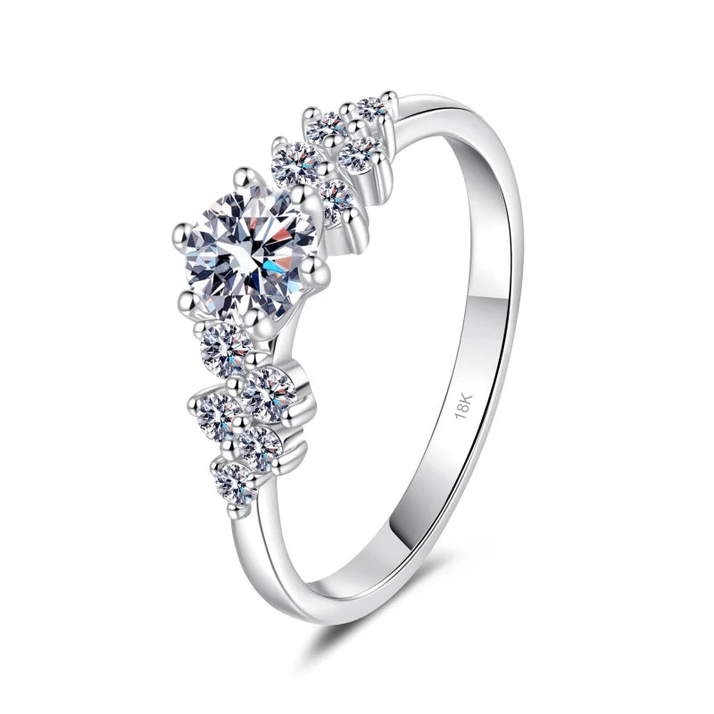 Women Engagement 18K White Gold Wedding Band 0.5CT VVS D Color Moissanite Diamond Family Christmas PT950 Birthday Gift Rings