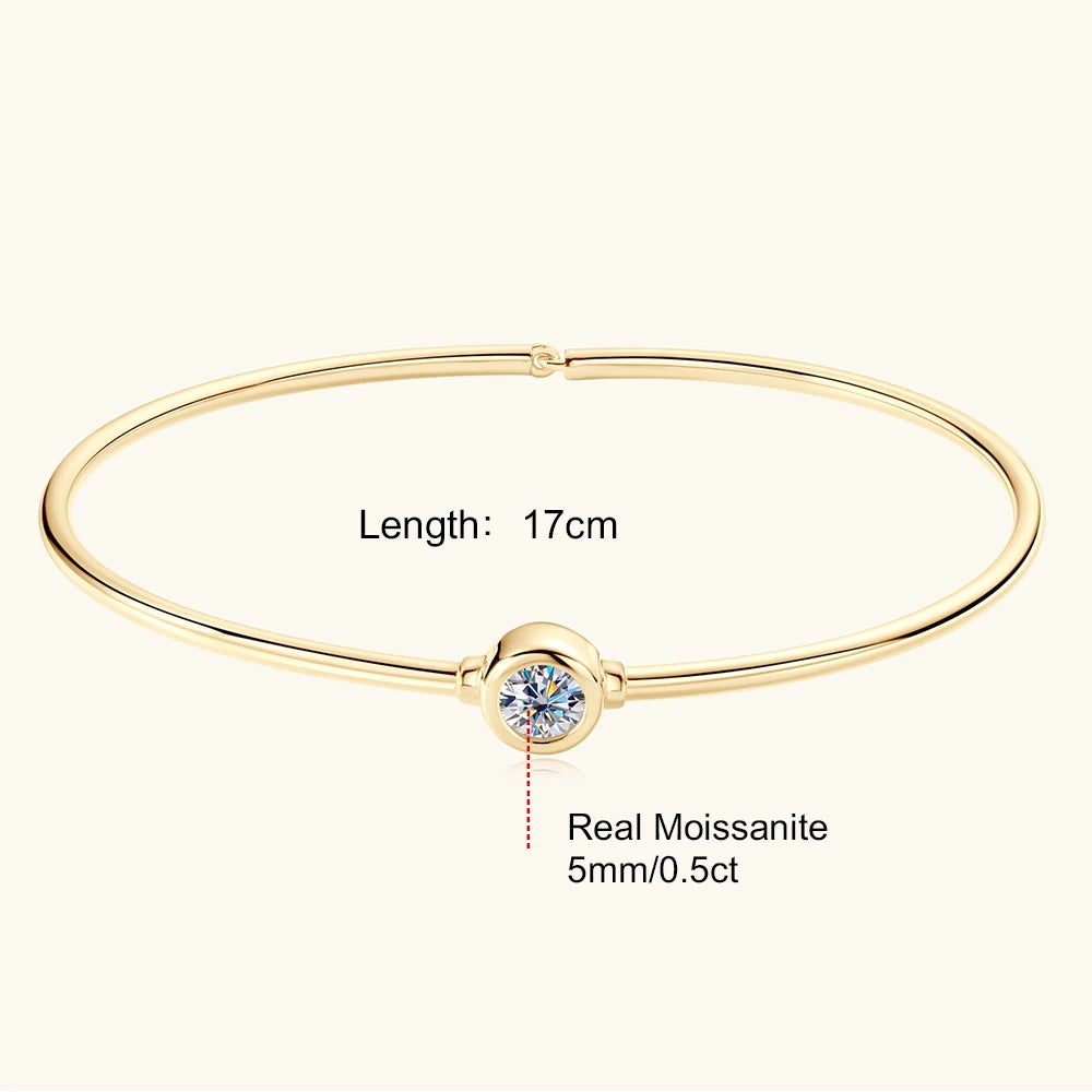 Moissanite Bangle Bracelet 18K Gold Plated 925 Sterling 0.5CT Silver Classic Bangle Bezel Set Diamond Bracelet for Women Gifts