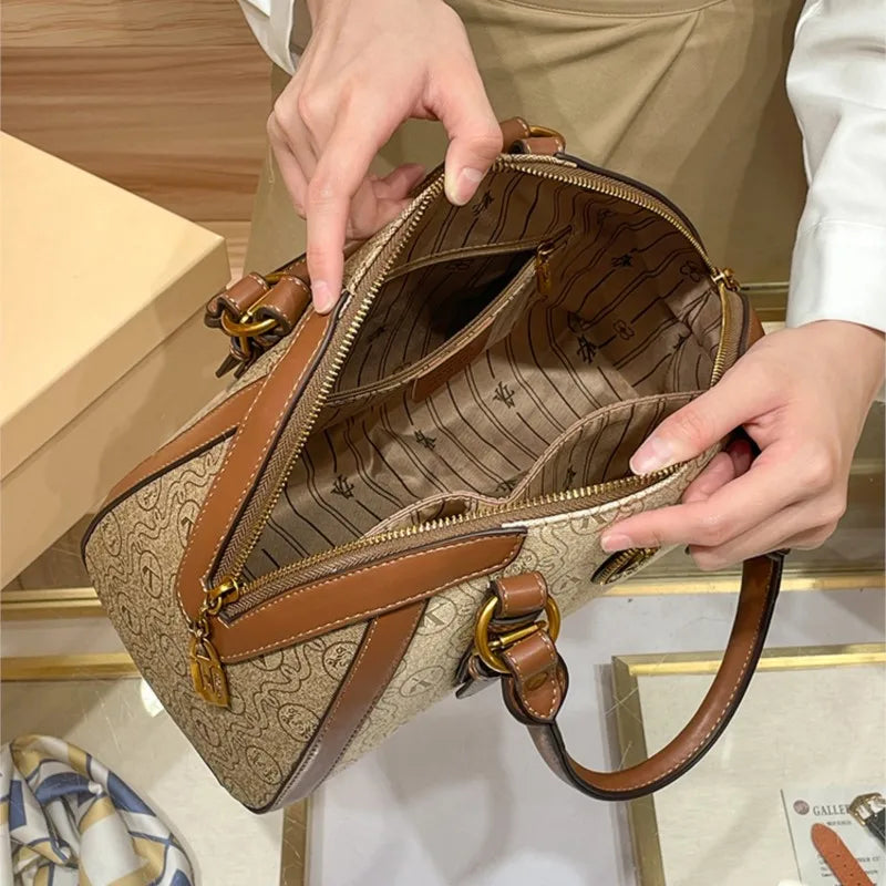 High-end leather shoulder bag designer retro crossbody bag