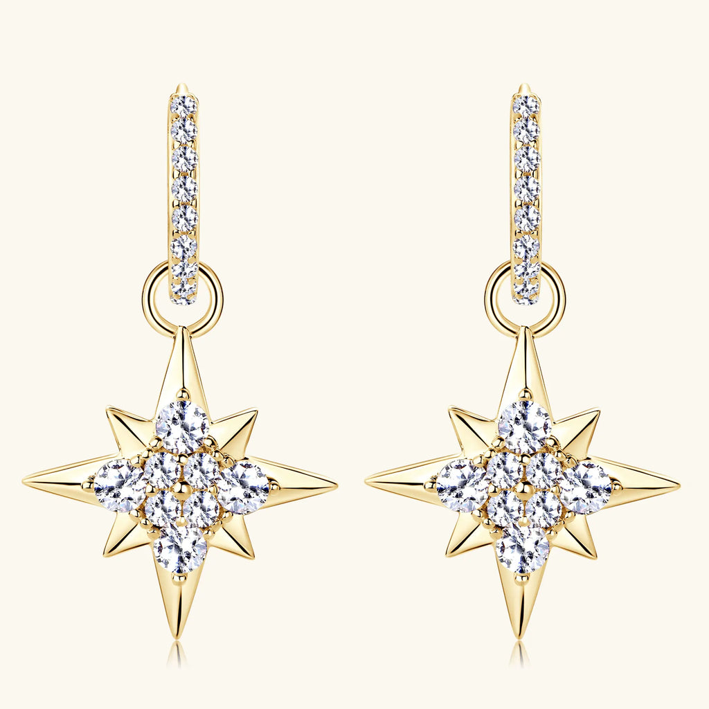 Real Moissanite Hoop Earrings S925 Sterling Silver Plated 18k Gold Star Drop Earrings for Women Piercing Jewelry Gifts