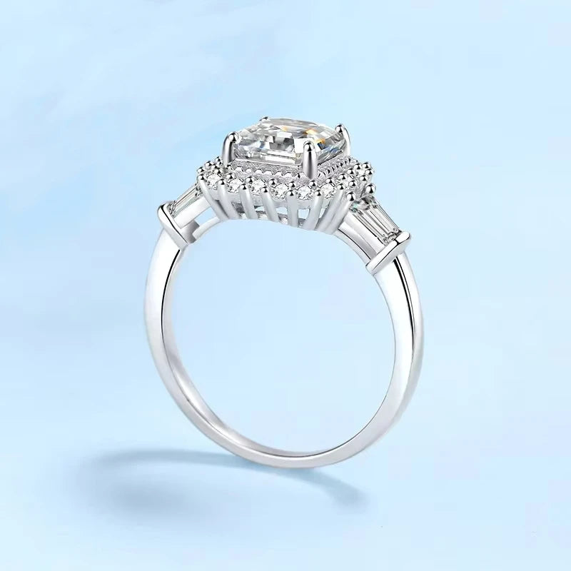 Women Wedding Band PT950 Platinum Asscher Cut 2CT VVS1 D Color Moissanite Diamond Girlfriend Birthday Gift Rings Valentine's Day