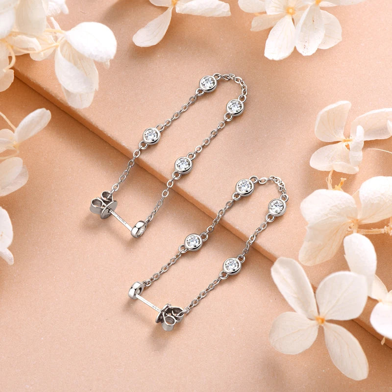 Exquisite Long Chain Tassel Earrings 925 Sterling Silver