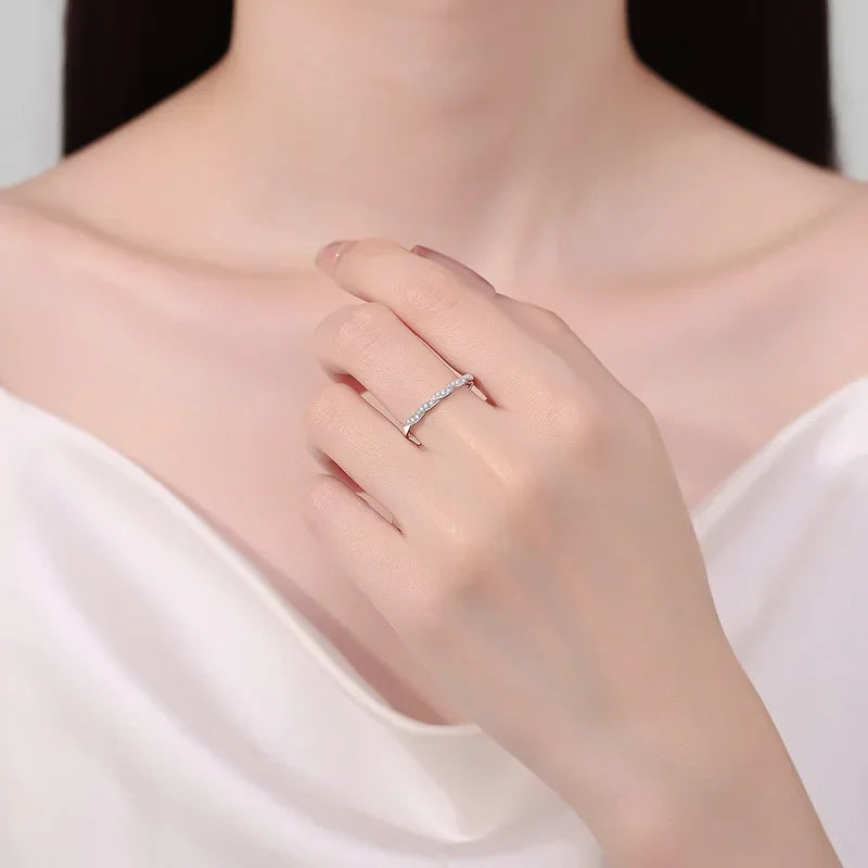 Girl Valentine's Day 18K White Gold Daughter Birthday Gift Rings 0.12CT Moissanite Diamond PT950 Platinum Women Wedding Band