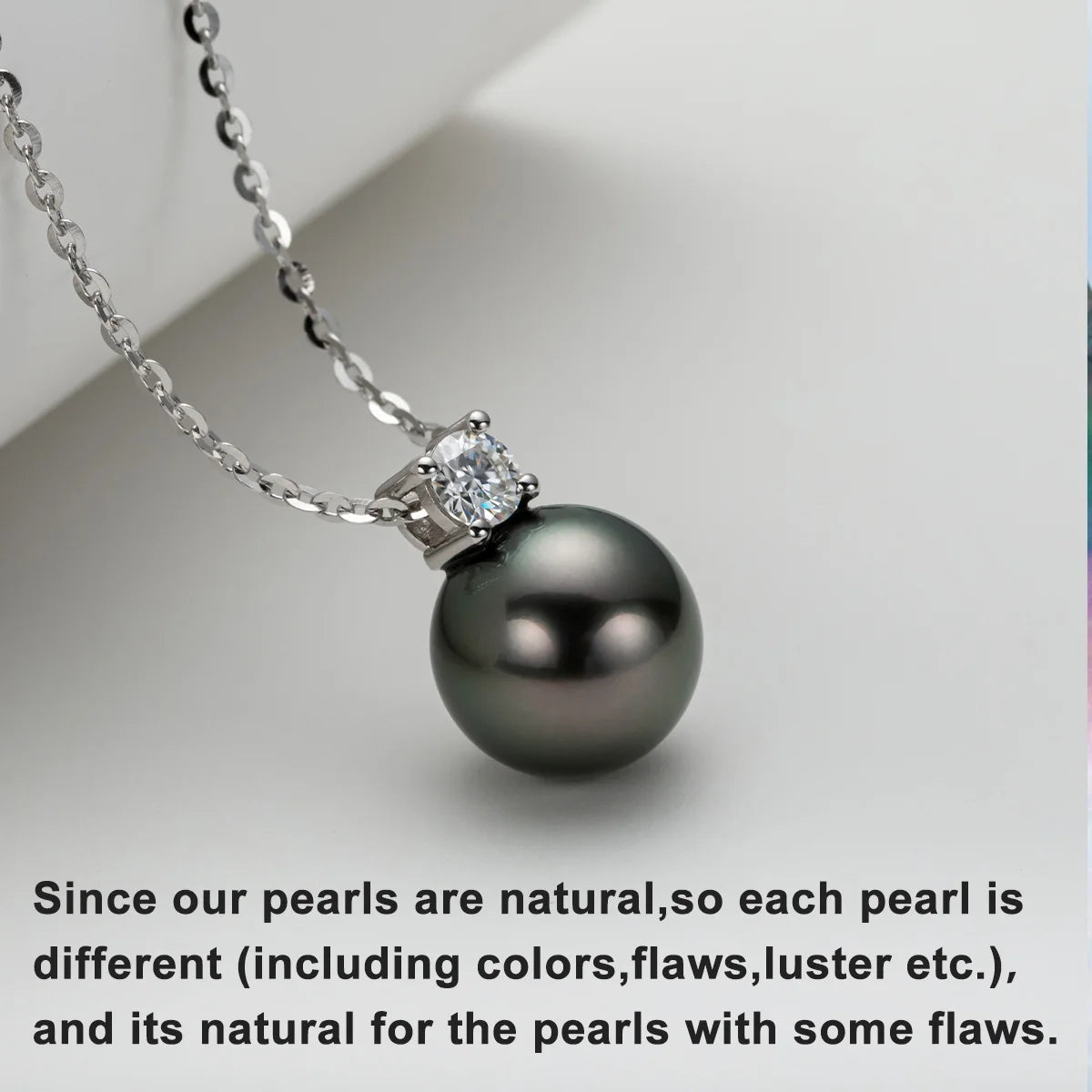 9-10mm Natural Tahitian Black Pearl Moissanite Diamond Necklace