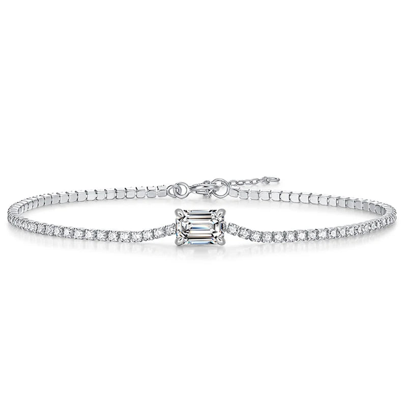 18k Gold Plated 1ct Emerald Cut Moissanite Tennis Bracelet for Women Men 5*7mm Luxury Quality Jewelry 100% S925 Silver