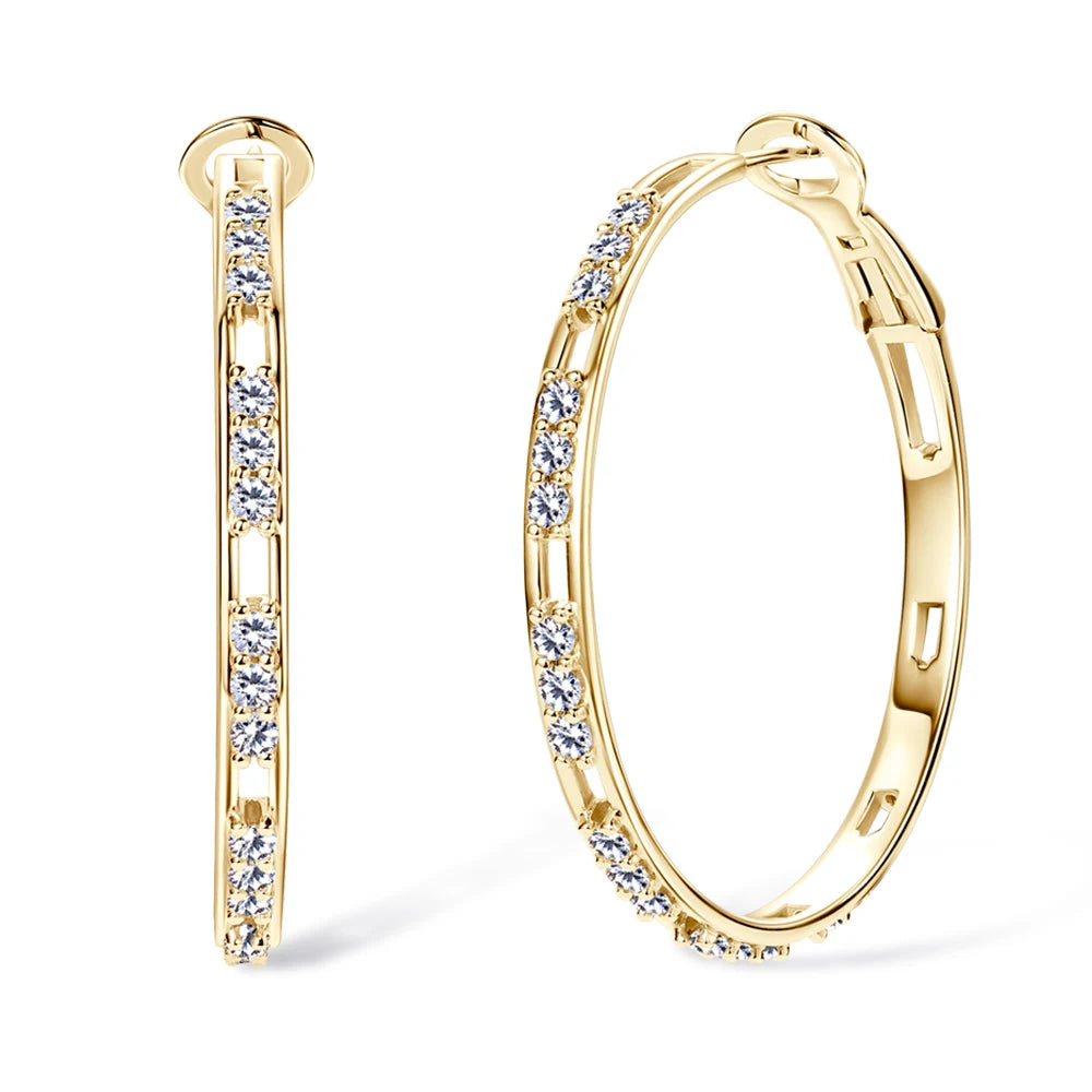 Moissanite Hoop Earrings for Women 925 Sterling Silver with 18K White Gold Plated Large Round Huggie Loops Hypoallergenic 41MM