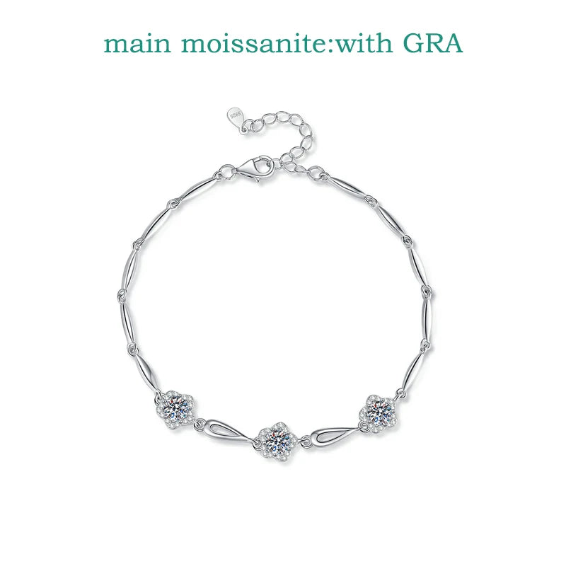 Moissanite Bracelets 1.5CTTW 18K Plated for Women Adjustable 16+3cm Chain 100% 925 Sterling Silver Jewelry GRA