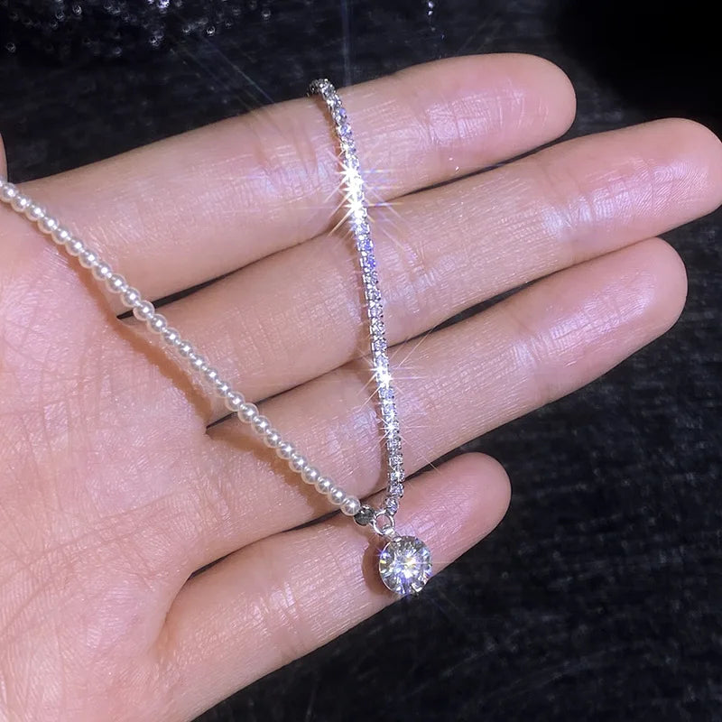 Moissanite PT950 Platinum collarbone chain Korean version of the light luxury niche claw chain shell beads moissanite collarbone