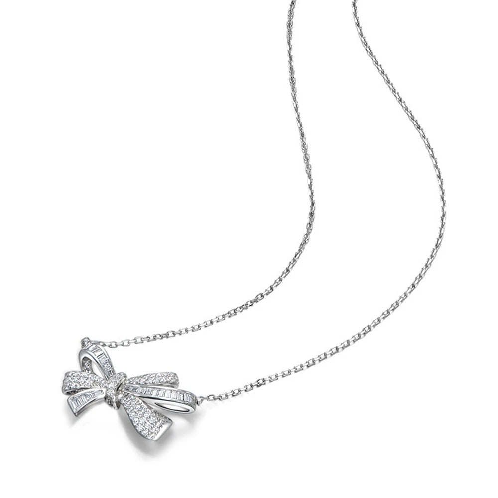 Bowknot Pendant Necklace Moissanite